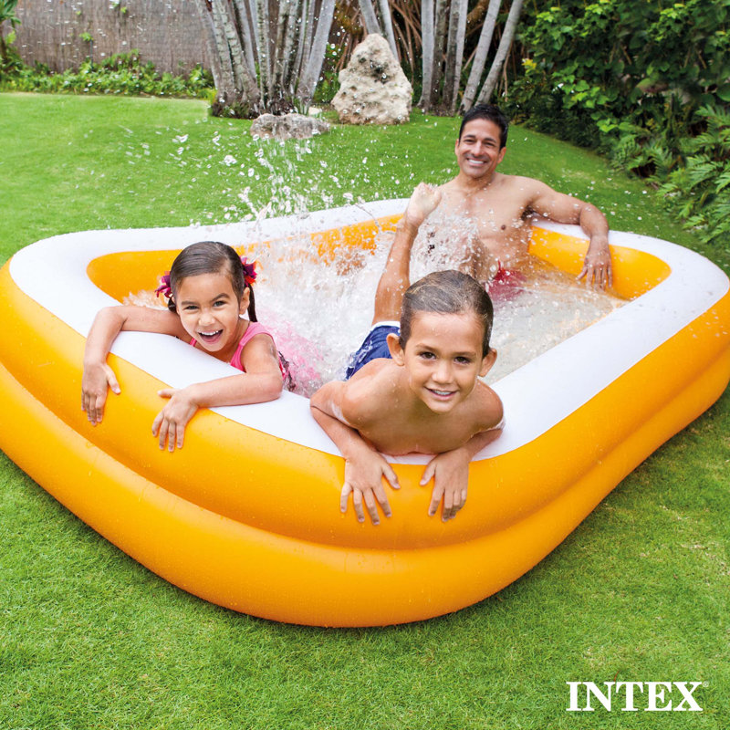 Aqua and White Rectangular Inflatable Family Pool, 90" x 60" x 19"