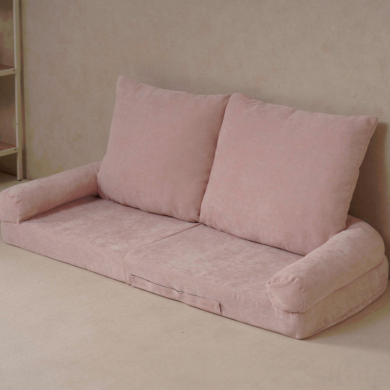 Convertible Fold-Out Single Sofa Bed,Pink,The Left Part Of The Complete Product., Pink Fabric