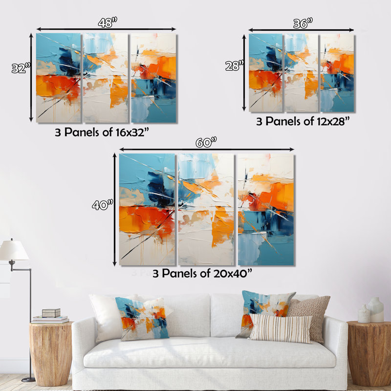 «Rhythmic Abstraction III» sur toile, reproduction de 3 pièces, H 32 po x l 48 po x P 1 po