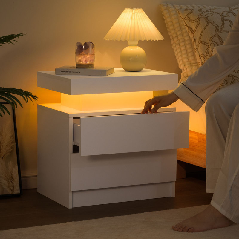 Table de chevet en bois manufacturé Kaylin, Blanc, Ensemble de 2