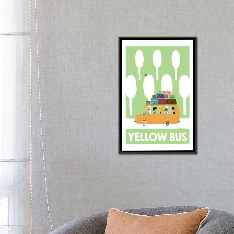 « yellow bus », impression sur toile, H 60 po x l 40po x P 1,5 po, Toile avec cadre noir, Pas de tapis