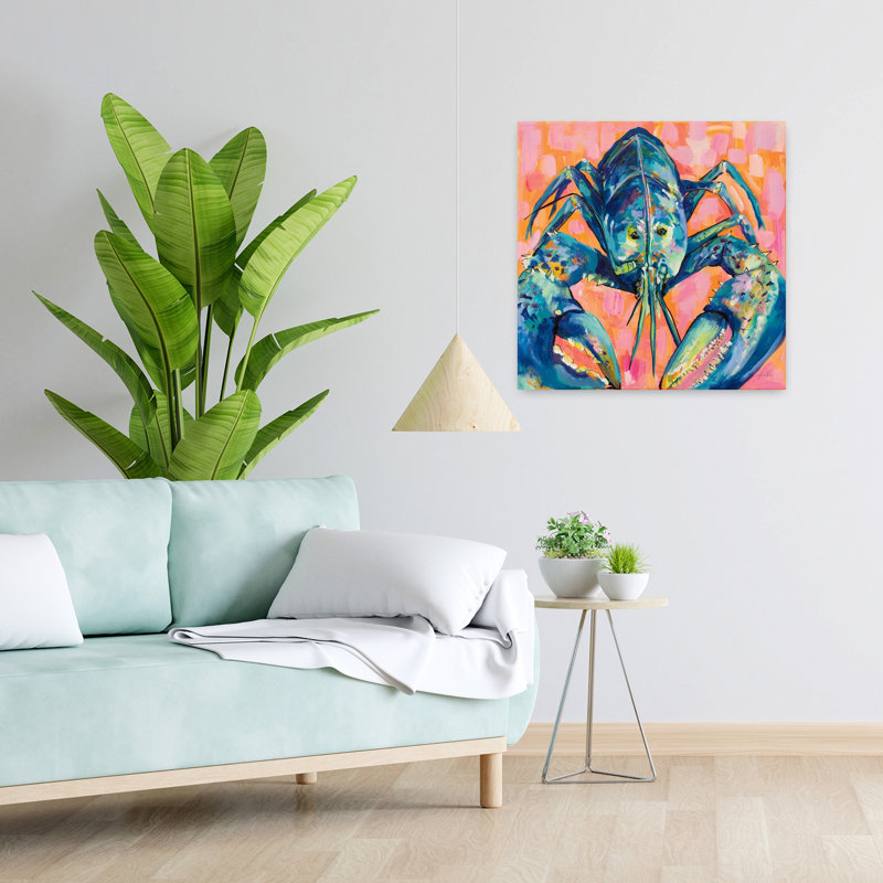 Coastal Lilly Lobster I avec animaux, art bleu, H 24 po x l 24 po