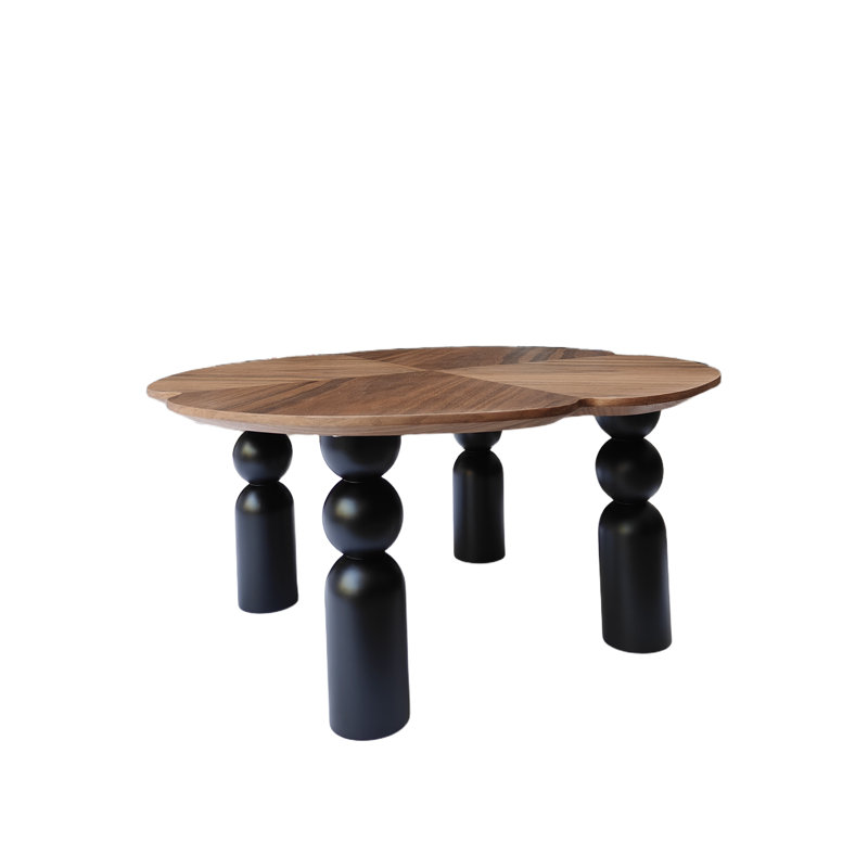 Table basse Kensington en forme de trèfle, table basse moderne et discrète avec pieds tournés, noyer/noir