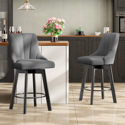 Swivel Bar Stools with Backs, 24" Counter Height Bar Stools Set of 1/2, Fabric Upholstered Counter Barstools with Solid Wood Legs for Kitchen Island, Home Bar