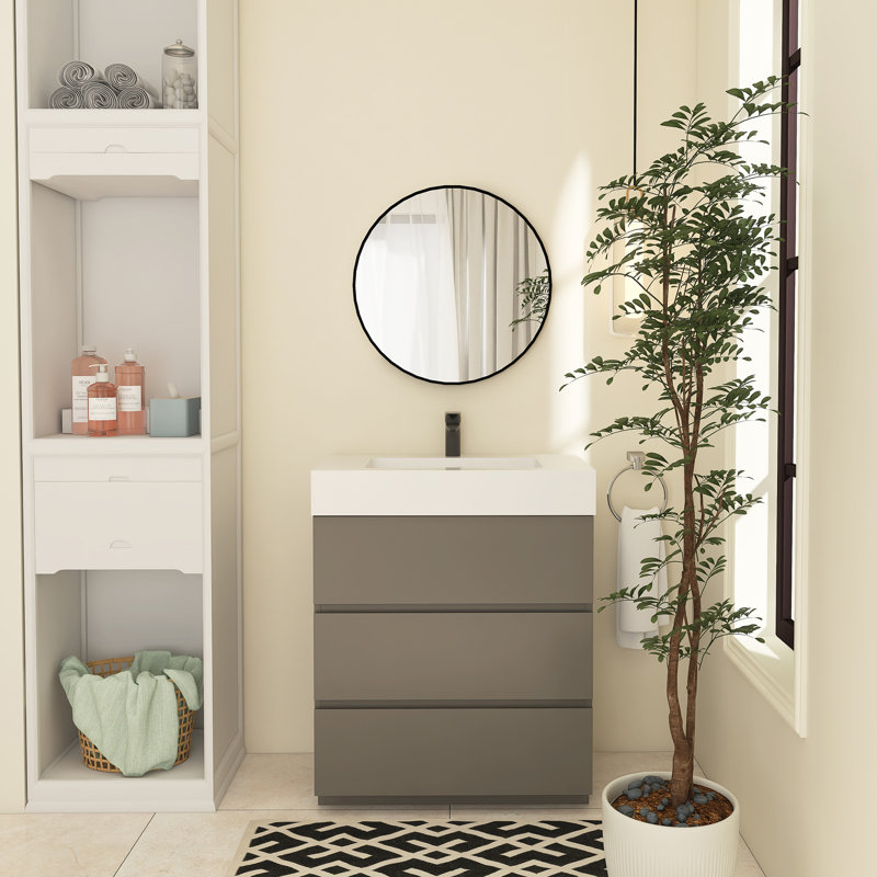 Meuble-lavabo simple Reniel, Gris, Blanc, 30"