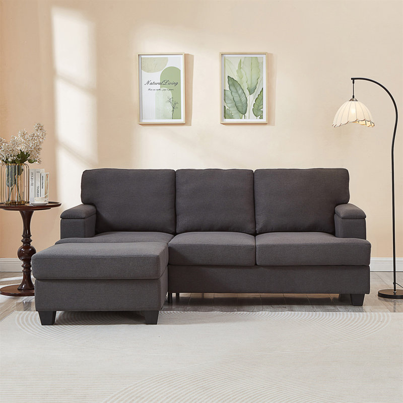 86'' L Shaped Couch With Armrest Organizer,3 Seats Sofas With Movable Ottoman,Comfy Sectional Sofa With Thick Cushion