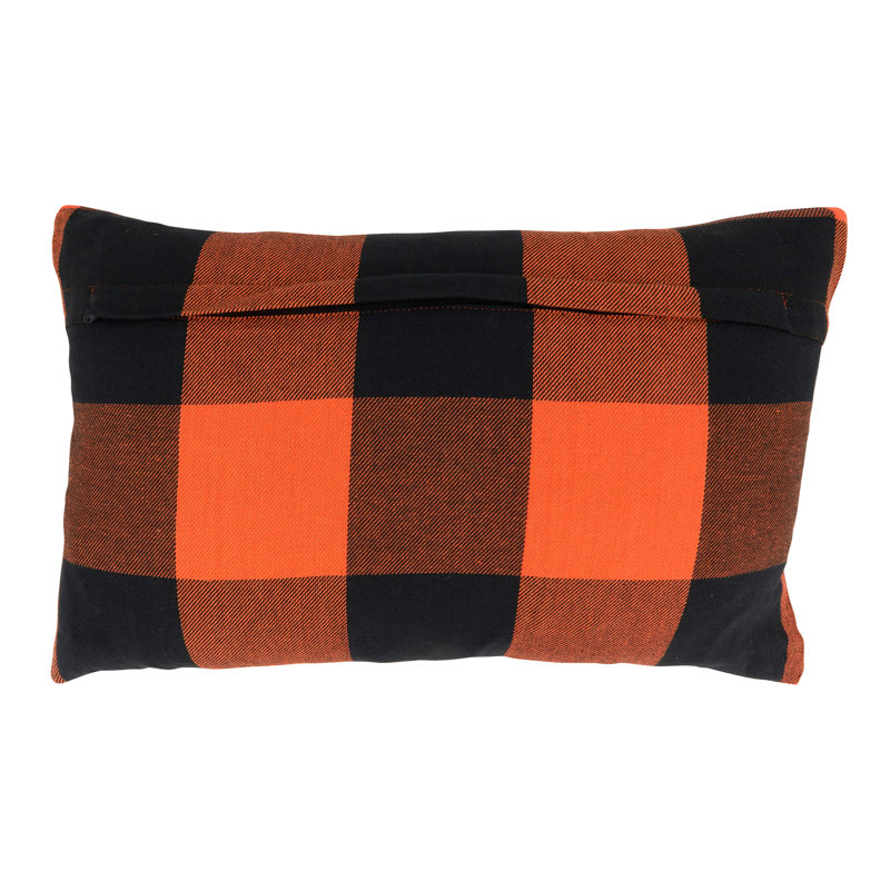 Orange Buffalo Plaid Throw Pillow with Poly Filling