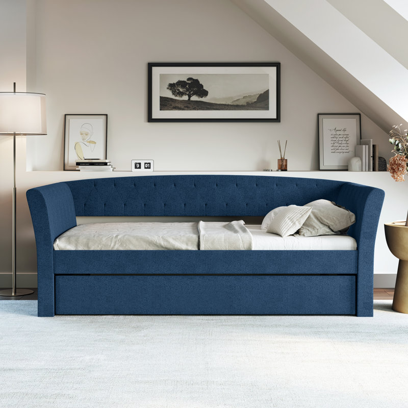  New Castle Upholstered Twin Daybed with Pull out Trundle, Blue