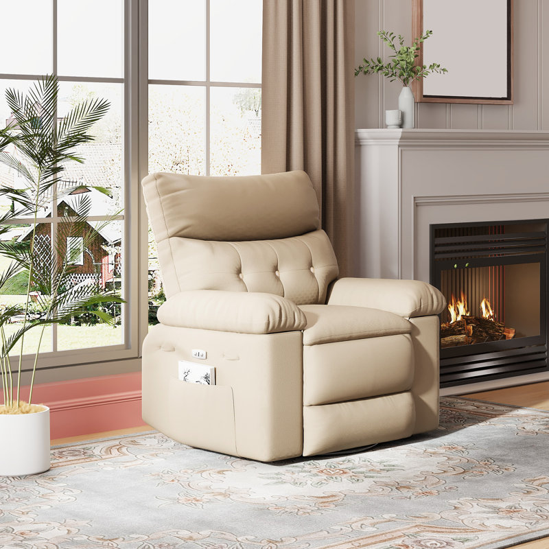 Oversized Manual Recliner, PU Leather Recliner Chair with 1.5X Sponge Filling and Easy Recline Mechanism, Beige