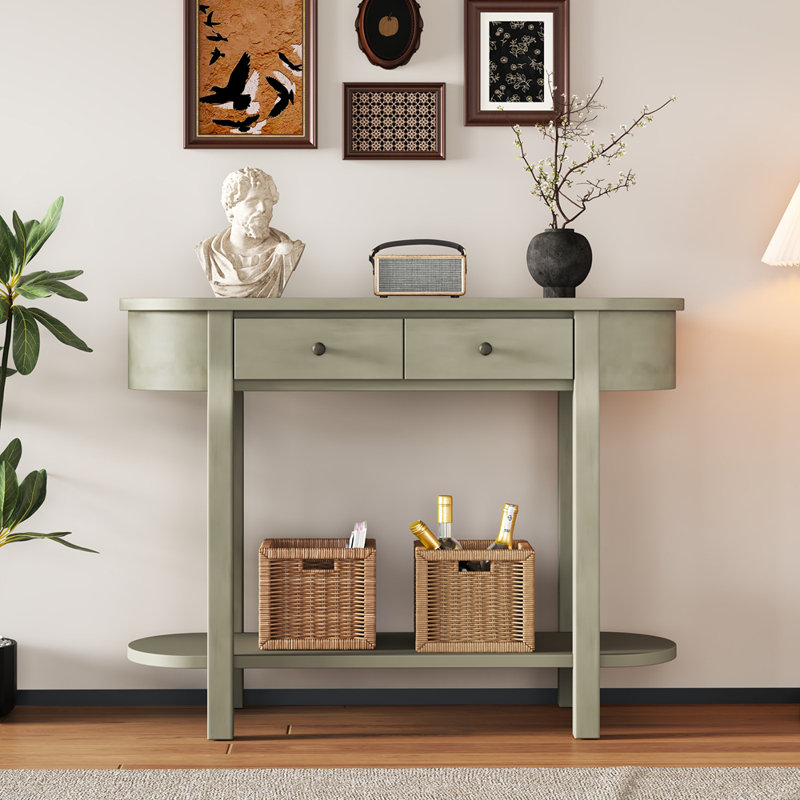 Elegant Retro Console Table with Curved Design and Smooth Glaze for Entryways, Grey