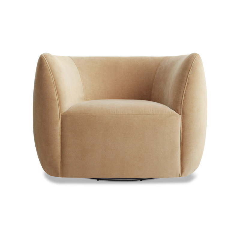 Council Swivel Barrel Chair, Camel Velvet Polyester Blend