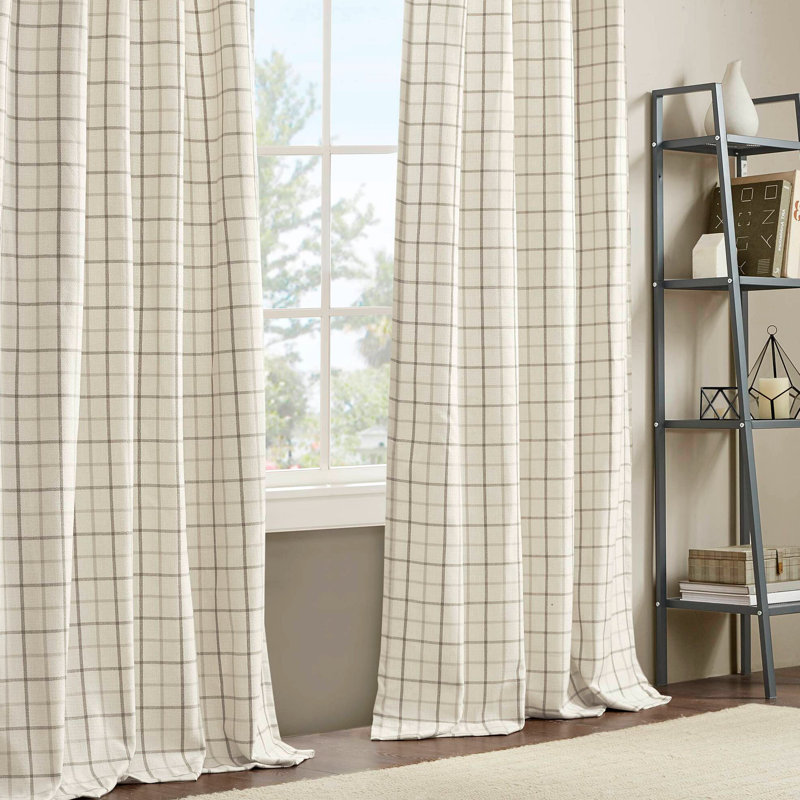 1 PCS 50x108" Plaid Rod Pocket and Back Tab Curtain Panel with Fleece Lining, Natural