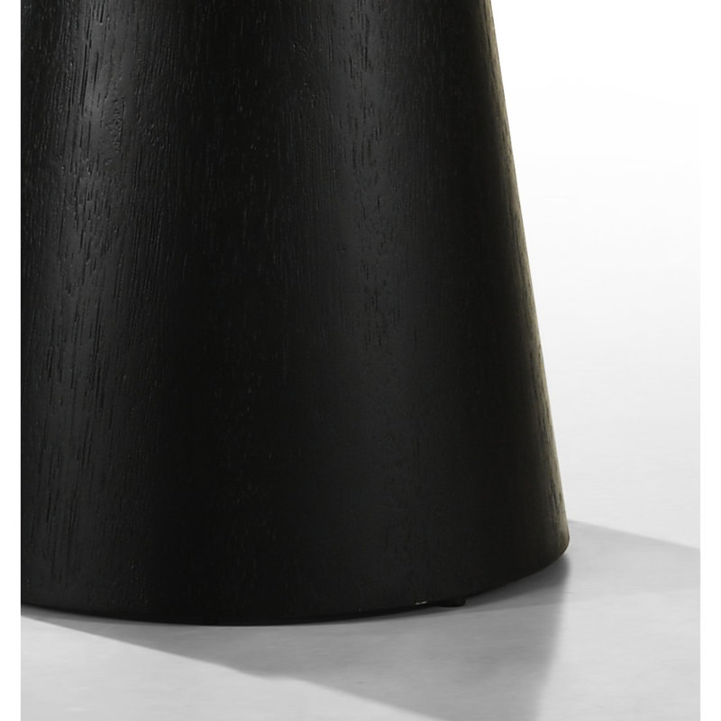 Table basse ronde noire de 29 po en ébène avec finition grain de bois naturel, solide pour le salon en noir, mettant en valeur le grain