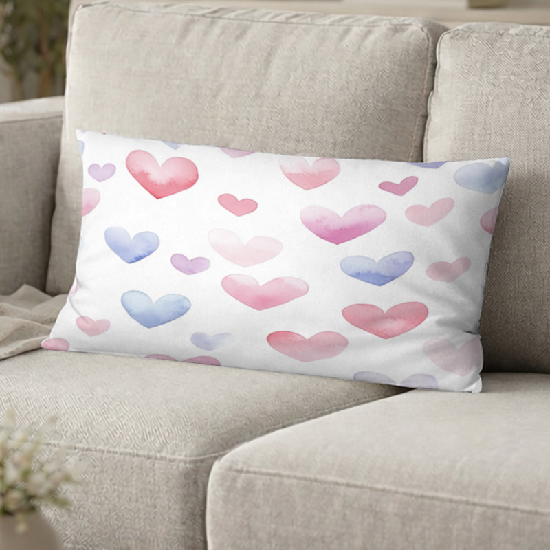 Coussin décoratif French Country - coussin imprimé de petits coeurs roses, H 12 po x l 20 po