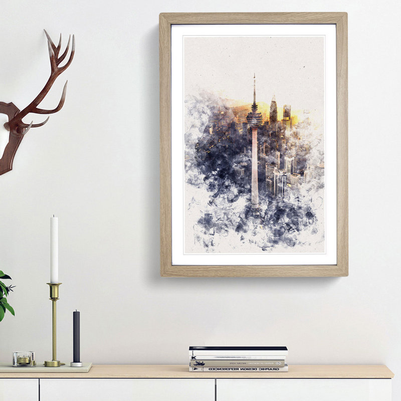 Menara Tower in Kuala Lumpur - Picture Frame Painting Print, 45cm H x 33cm W x 2cm D, Oak Framed