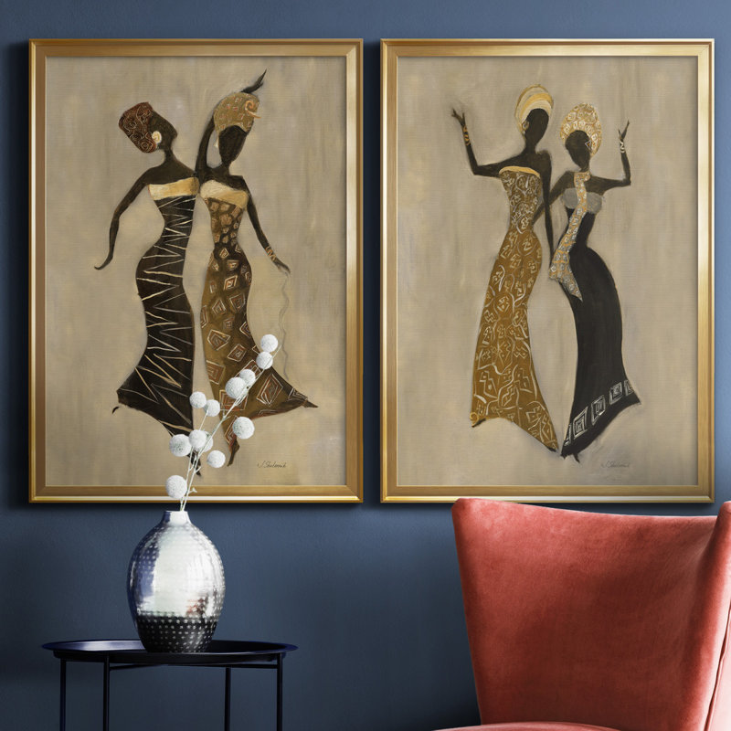 «Celebration I», ensemble de 2 reproductions d'art, Pas de tapis, H 22,5 po x l 61 po x P 1,5 po, Toile encadrée dorée