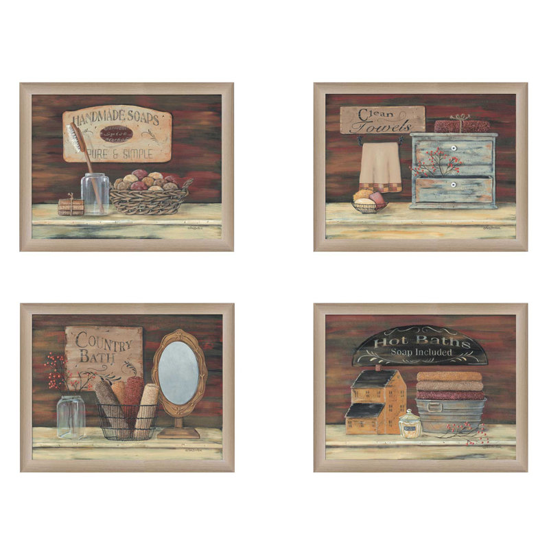 Décoration murale encadrée de 4 pièces pour salle de bain Bathroom II par Pam Britton