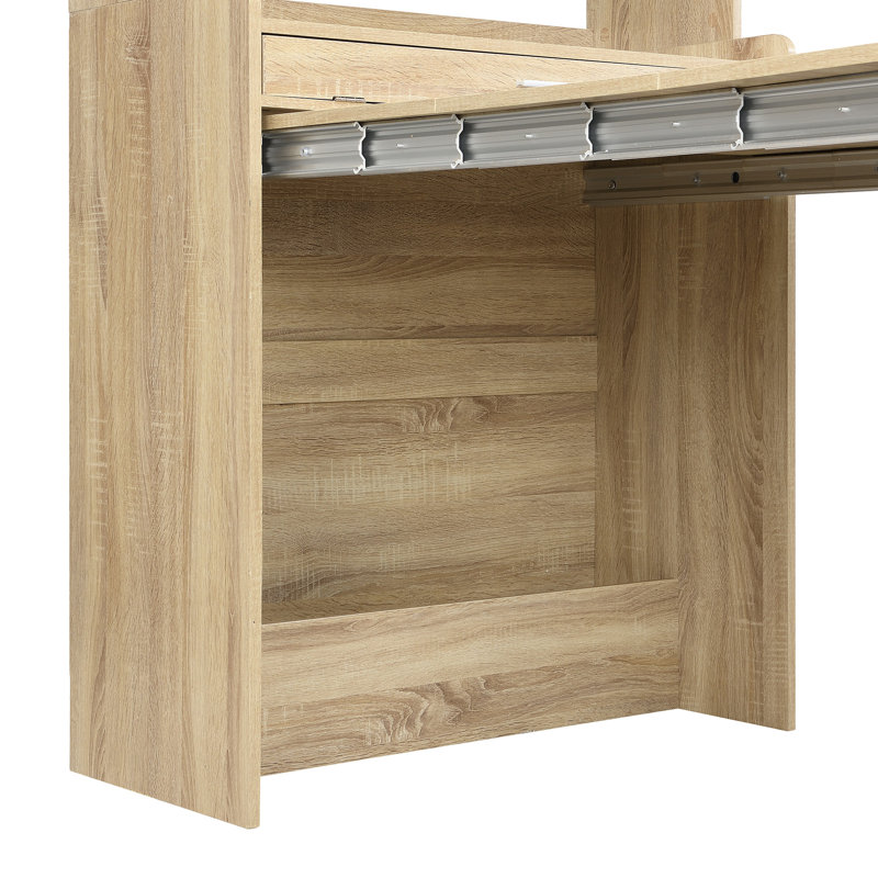 Buffet compact de 33,5 x 15,7 x 69 pouces avec huche et table de salle à manger pliable, armoire multifonctionnelle avec tablette de rangement et crochets latéraux pour petit espace
