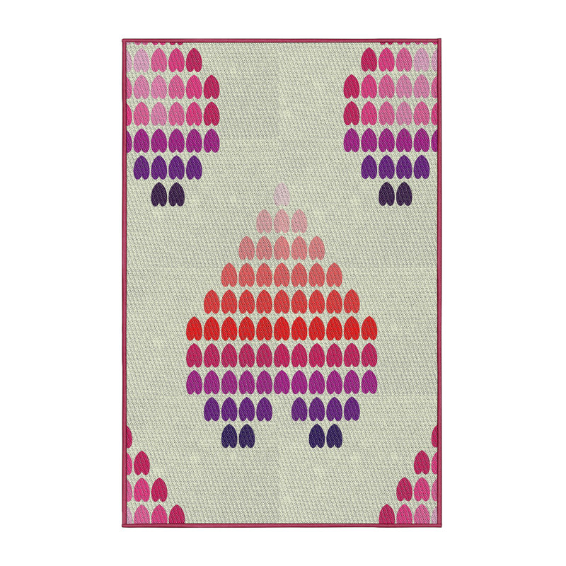 Tapis rose/beige à motifs/bleu marine Pulli, Rectangle 2 pi x 4 pi