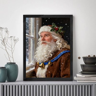 Black Framed Vintage Santa Wall Art - Classic Festive Decor Framed Prints