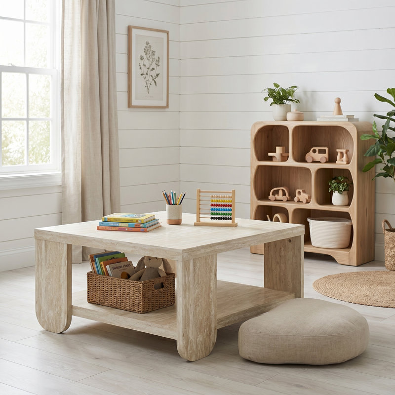 Table basse contemporaine carrée 31,1 "avec tablette Allyannah, Travertin