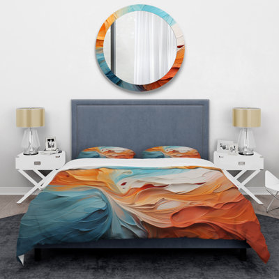 Teal Orange Bold Abstract Flow Collage I - Abstract Collages Duvet Cover Set