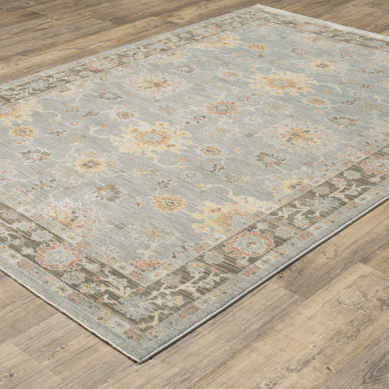 Tapis bleu / multicolore à motif floral rétro Kula, Rectangle 3 pi 3 po x 5 pi