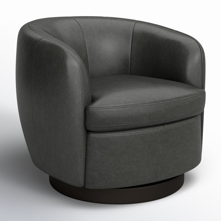 Marcy Genuine Leather Swivel Barrel Chair