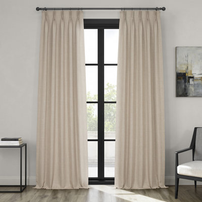 French Pleated Textured Faux Linen Room Darkening Curtains for Bedroom & Living Room Curtains - Single Panel Window Curtains
