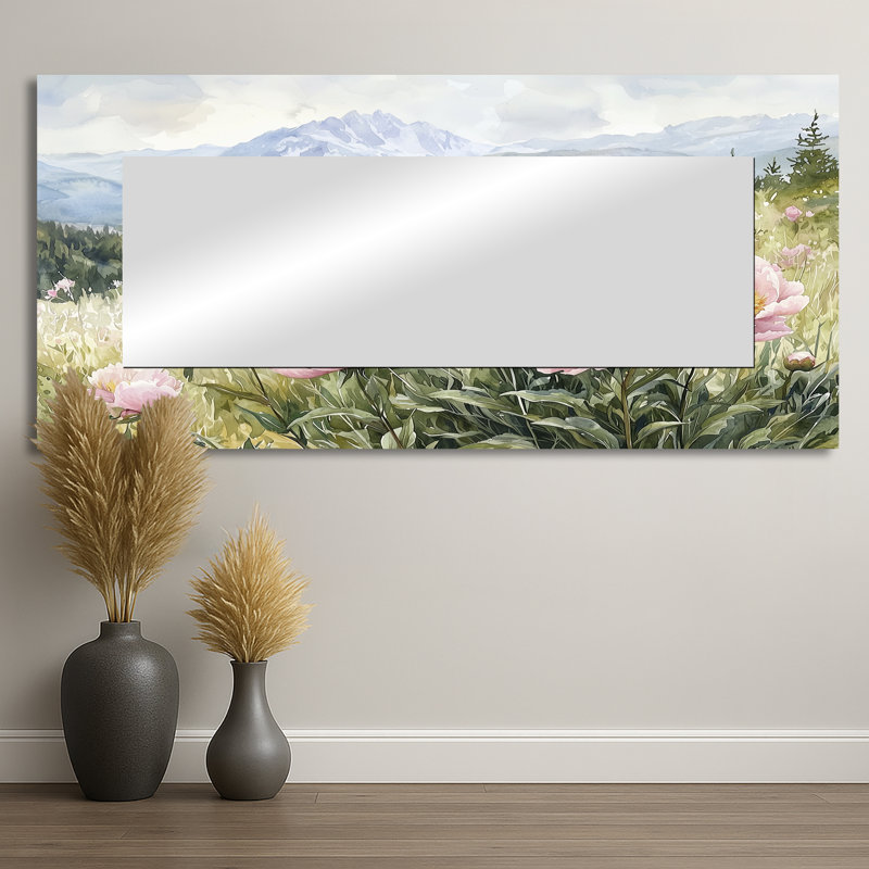 Peonies In The Alpine Meadow I - Floral Mirror Wall Art - Printed On Metal, 28" x 60"