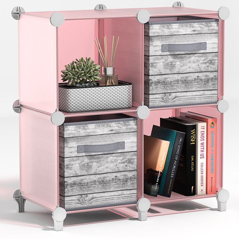 Sorbus Cube Storage Organizer – Waterproof Cubby Shelf for Closet, Toys, Books, Shoes, Décor – Space-Saving Bookshelf for Bedroom, Living Room, Kids’ Room, or Office, Pink, Set of 4