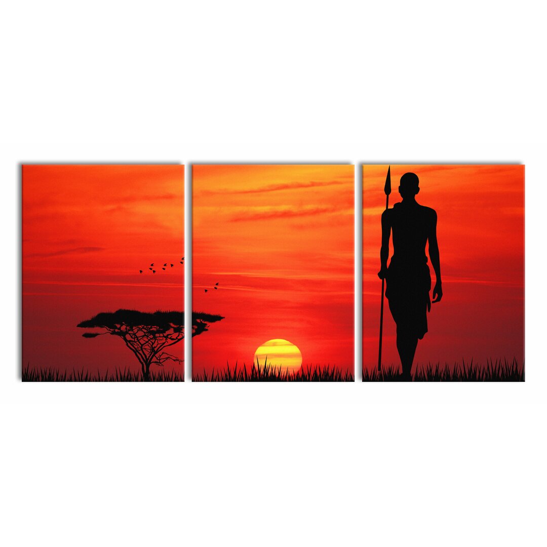 3-tlg. Leinwandbilder-Set Red Sunset in Africa