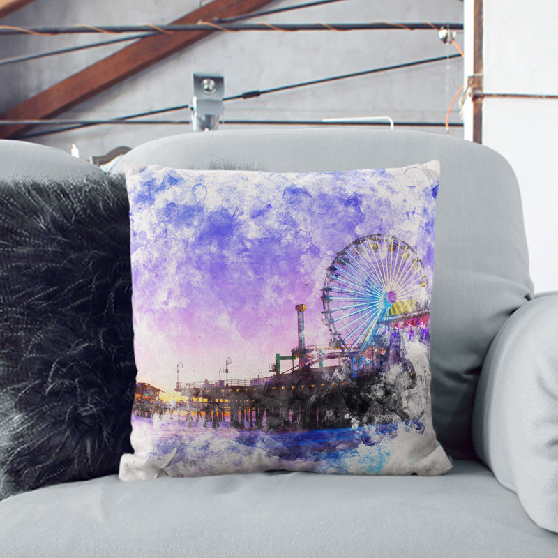 Santa Monica Pier Fairground Cushion with Filling, 40cm H x 40cm W x 15cm D