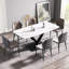 Table de salle à manger moderne 71,95 po en pierre frittée blanche avec pieds en métal noir - convient à 6 à 8 personnes avec structure ferme 6 8