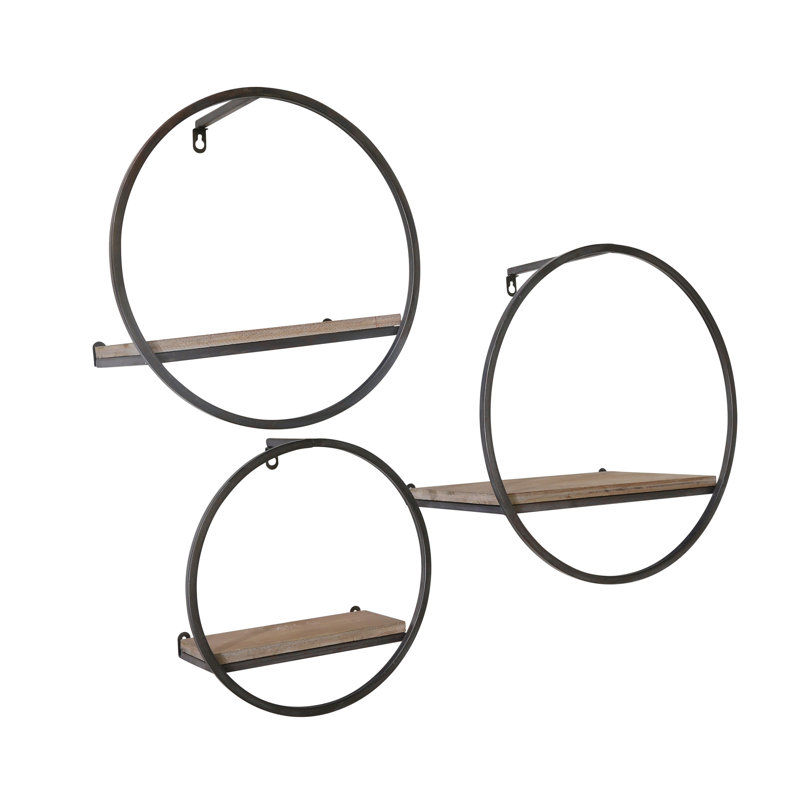 Metal and Wood Wall Shelf Set - Modern Circular Floating Storage for Decorative Display, Durable and Stylish - Set of 3