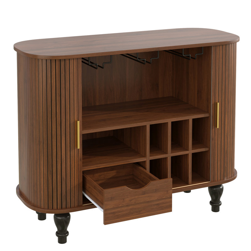 39'' Modern Bar Cabinet, Wine Cabinet Sideboard Buffet With Wine Glass Holder & Wine Rack, Walnut