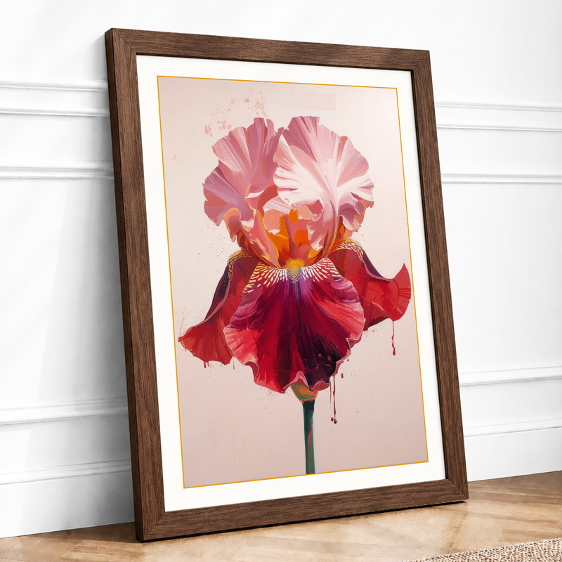 Crimson Iris Botanical - Framed Print, A4 - 29.7 x 21.0 cm, Walnut