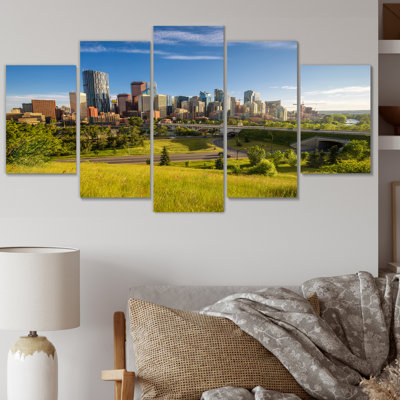 Skyline Calgary At Sunrise - Canadian Canvas Wall Art - 5 Panels