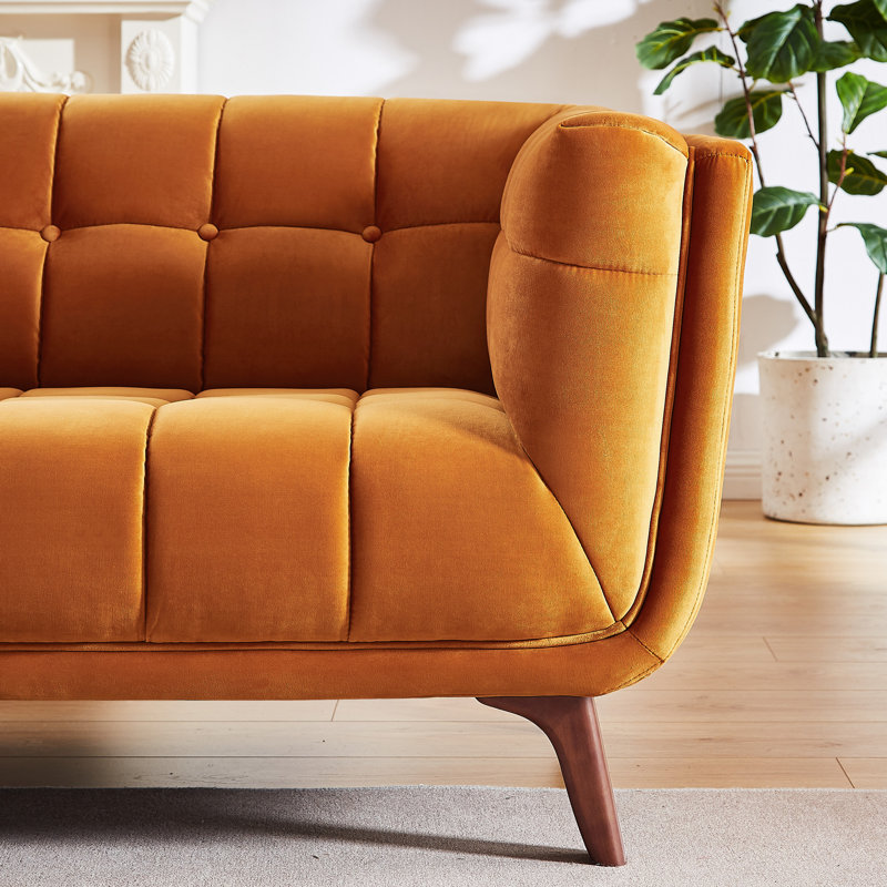 Canapé capitonné à canaux 85,8 po Ardrie, Velours orange brûlé