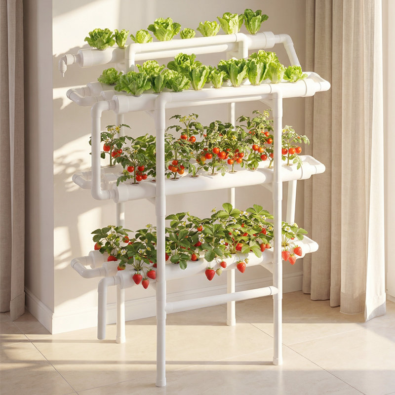 Ensemble de culture hydroponique, ensemble de culture hydroponique à 3 niveaux et 90 conduites en PVC avec arrosage programmé, tuyaux bloquant le soleil et la lumière, ensembles de culture de potager pour la plantation de légumes
