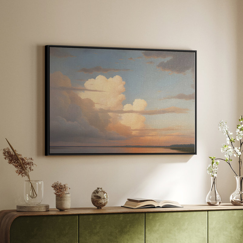 Paysage rétro -DCCDXL III, Toile encadrée noire, H 17 po x l 25 po x P 2 po