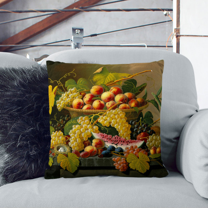 Still Life With Flowers And Fruit Vol.4 Square Throw Cushion, Black, 40cm H x 40cm W x 15cm D