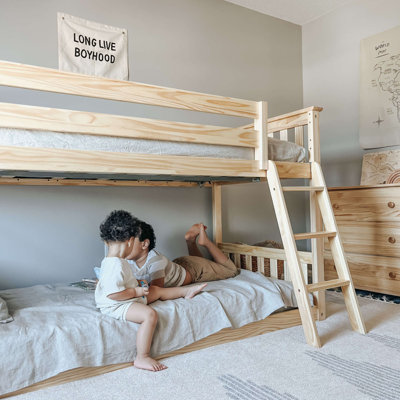 Johann 42.5" W Solid Wood Twin Over Twin Bunk Bed with Built-In Ladder