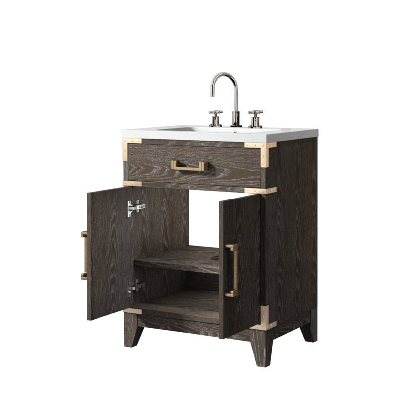 Meuble-lavabo simple en chêne brun 24 po X P 18 po D, dessus en acrylique et robinet, Chêne brun