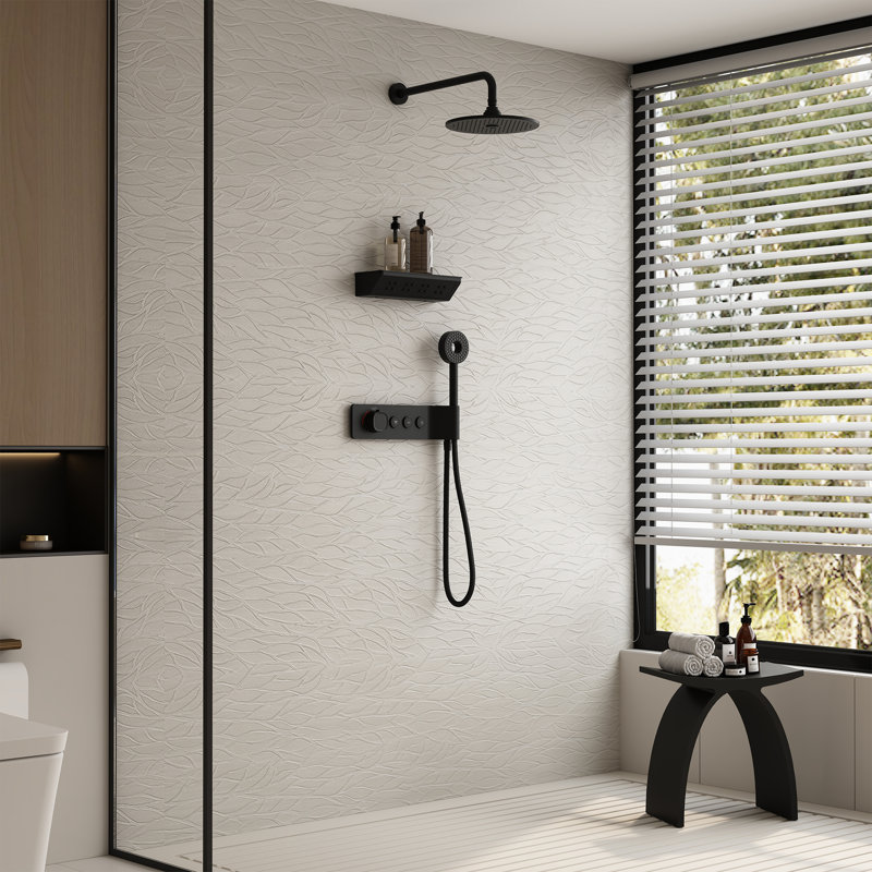 Système de douche thermostatique à 3 fonctions avec 2 têtes de pulvérisation et massage