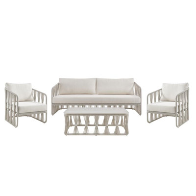 Scheer 4-Piece Powder Coated Metal Outdoor Conversation Set With Pearl Cushions