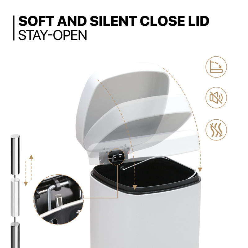 White Galvanized Step Trash Can with Pedal and Inner Bucket