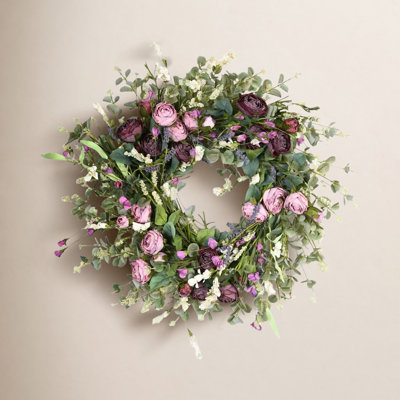 26" Handcrafted Eucalyptus Rose No Holiday Wreath