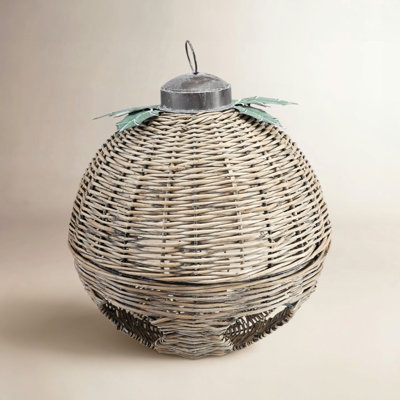 Hand-Woven Rattan Bell With Metal Leaves
