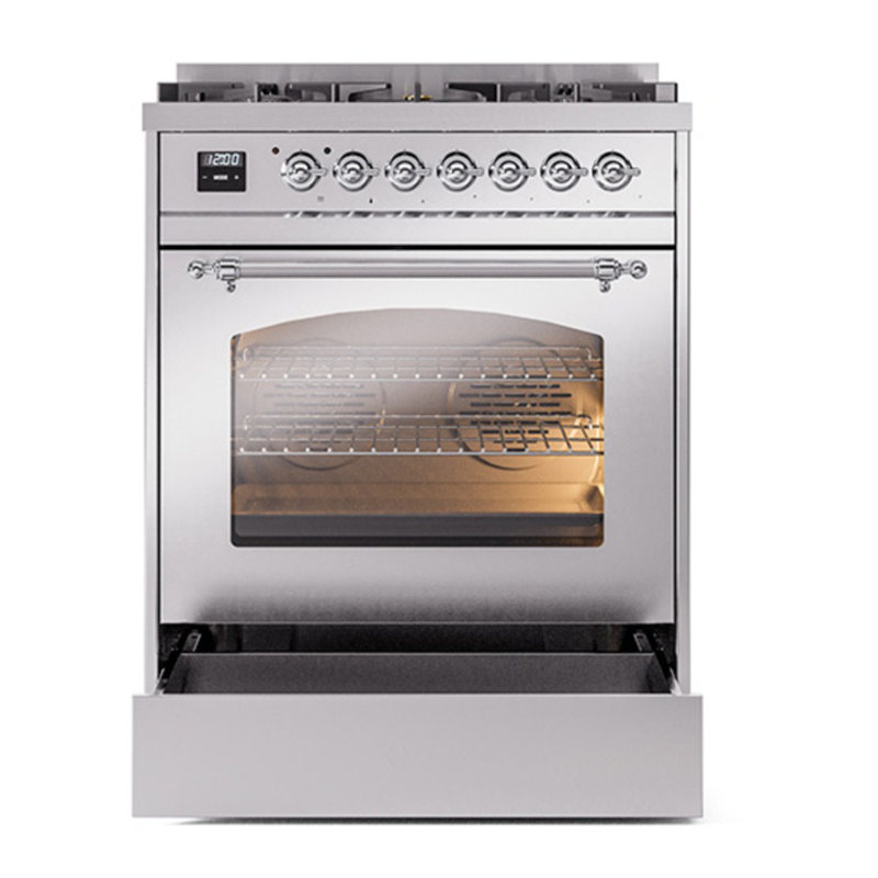 ILVE Nostalgie II 30 in Dual Fuel Range, Stainless Steel/Chrome, Liquid Propane